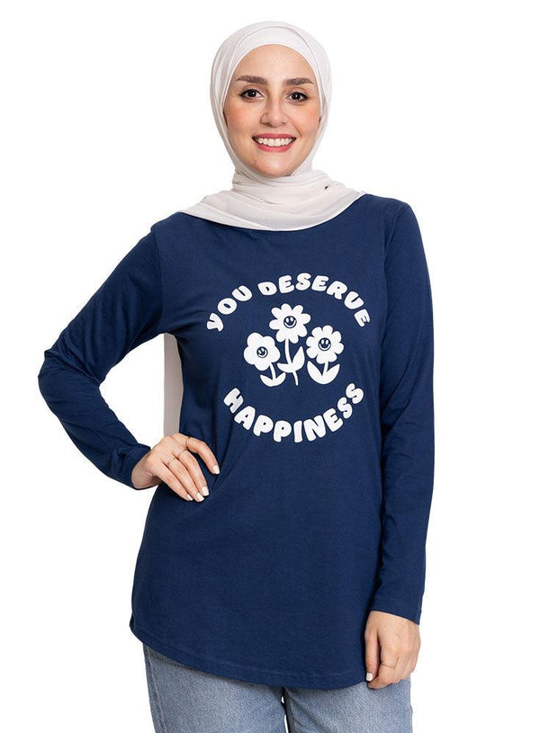 True Blue Printed Long - Sleeve Design 43 - Khotwh